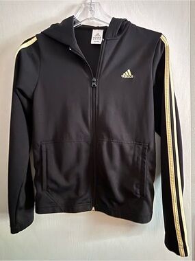 Adidas Black Zip-Up Hoodie with pale yellow Stripes